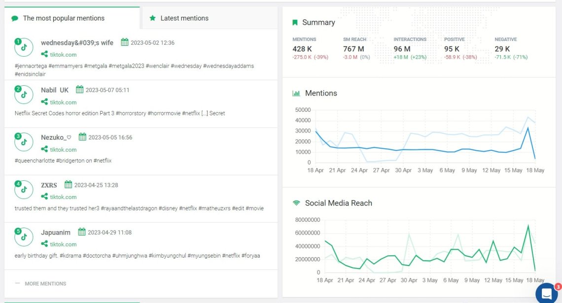 The online performance of the Netflix brand detected by the Brand24 tool