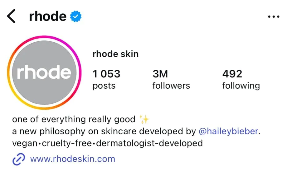 Rhode's Instagram bio