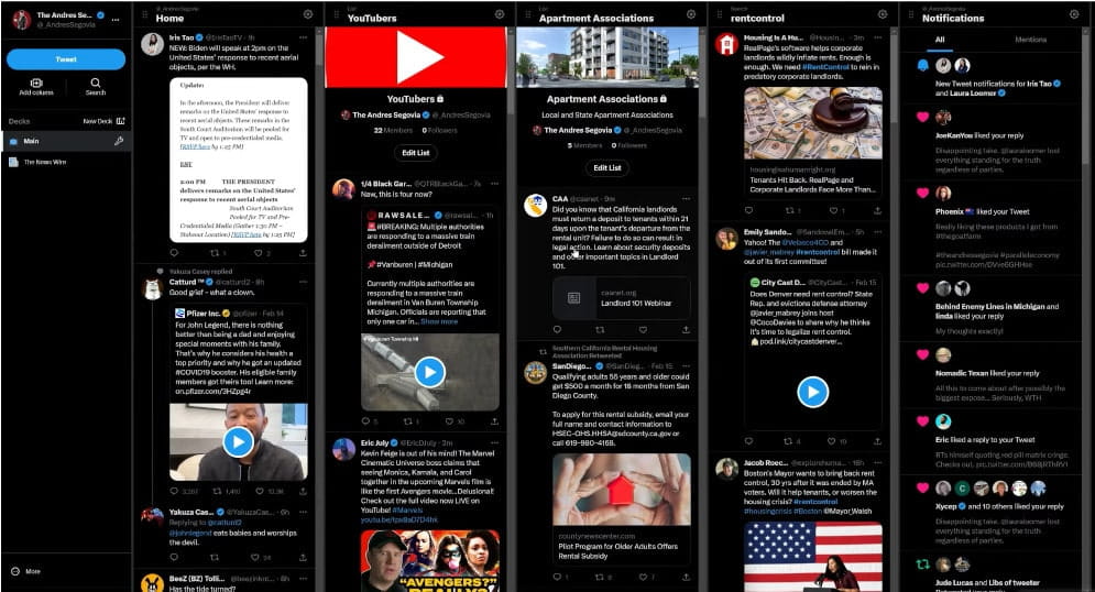 X Pro (Tweetdeck) dashboard, a paid Twitter monitoring tool