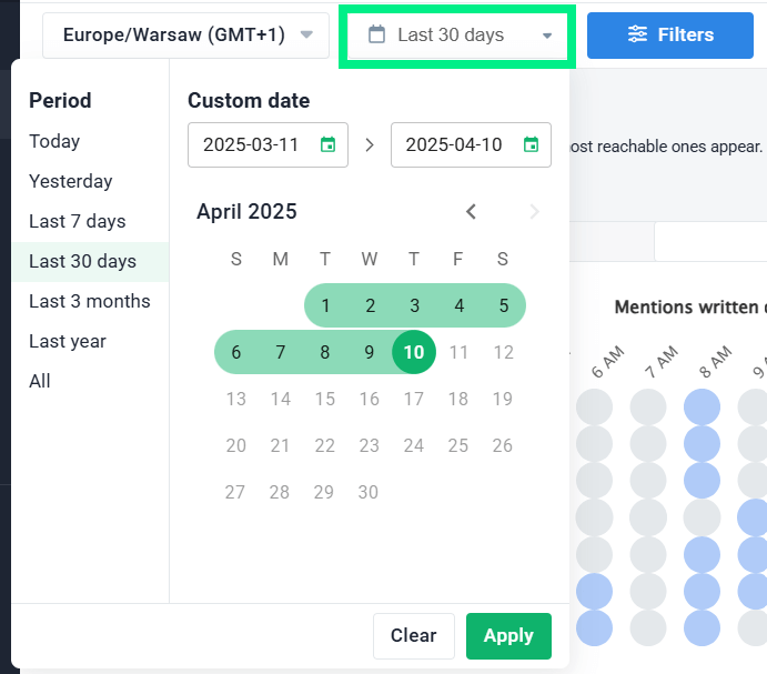 Step-by-step guide: how to find the best posting time for your brand on Bluesky - choose the time range