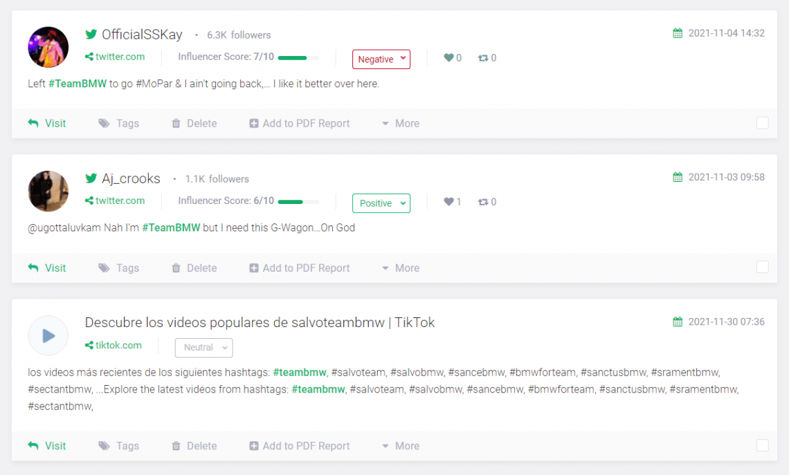 Brand24 screenshot showing mentions with branded hashtag.