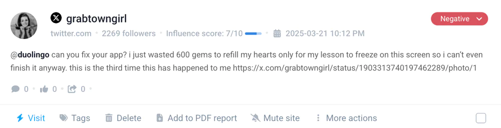 Negative mentions can hold valuable feedback: Duolingo's example.