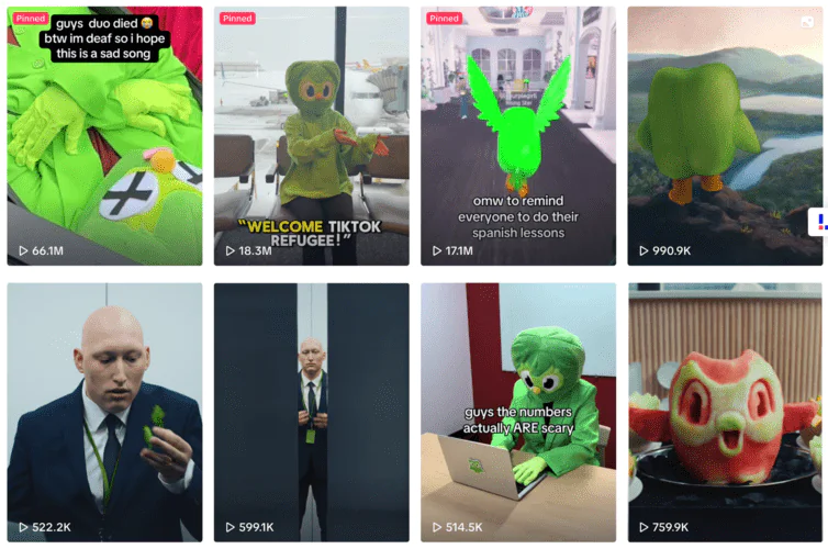 Language learning app Duolingo strategy: Short form video.