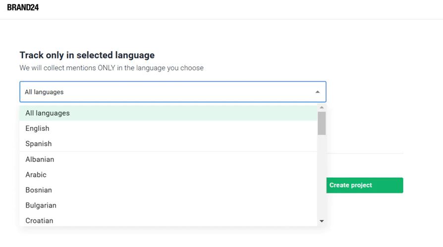 Generating report templates using AI: Select the language in which you want to gather data.
