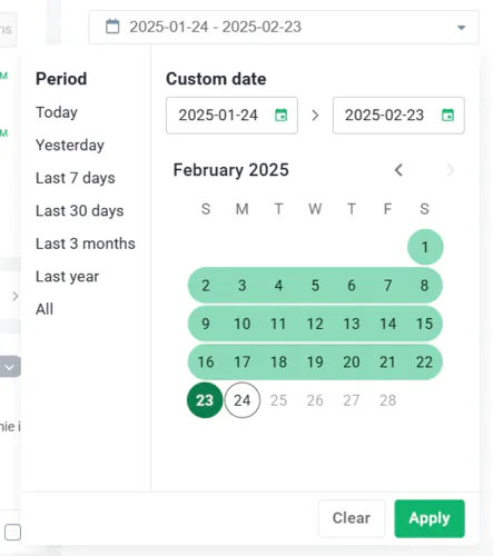 Generating a LinkedIn report template in Brand24: Step 4 - select the reporting period