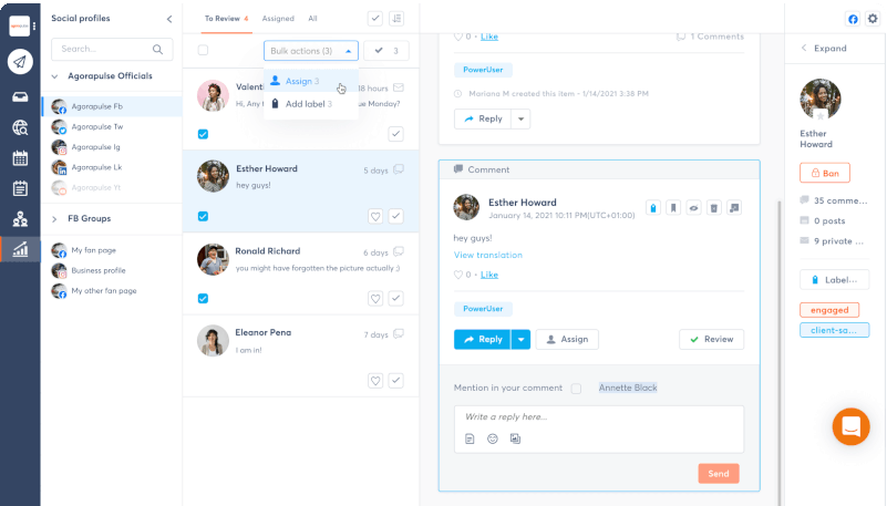Agorapulse dashboard, a social media management tool that also provides social listening