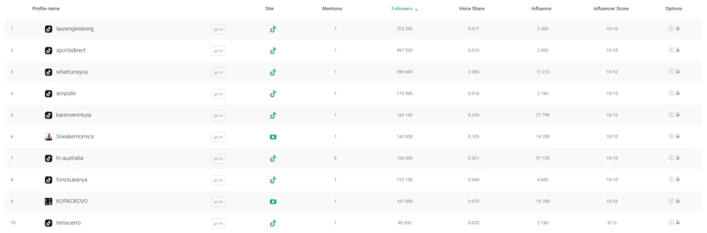 Influencers listed by Brand24.