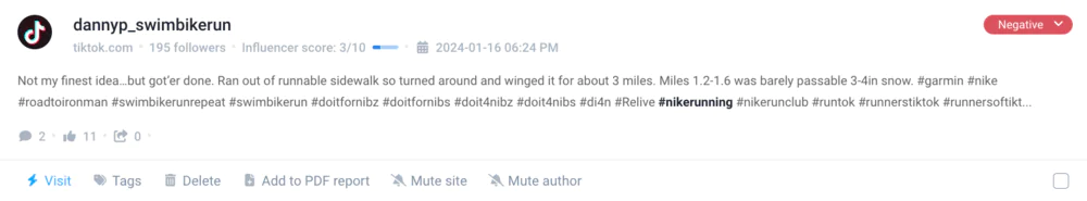 Negative mention of #NikeRunning.