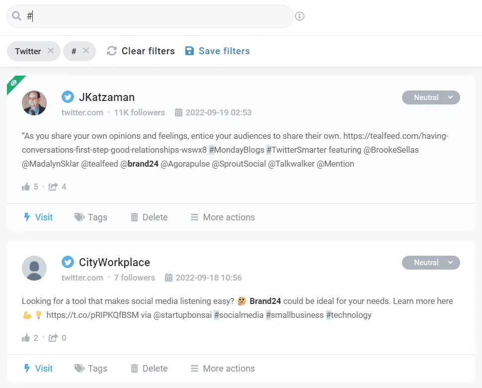 Twitter mentions detected by the Brand24 tool