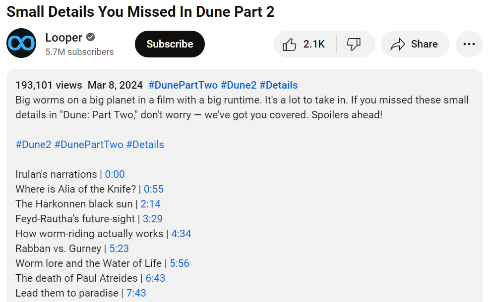 Hashtags in the video description
